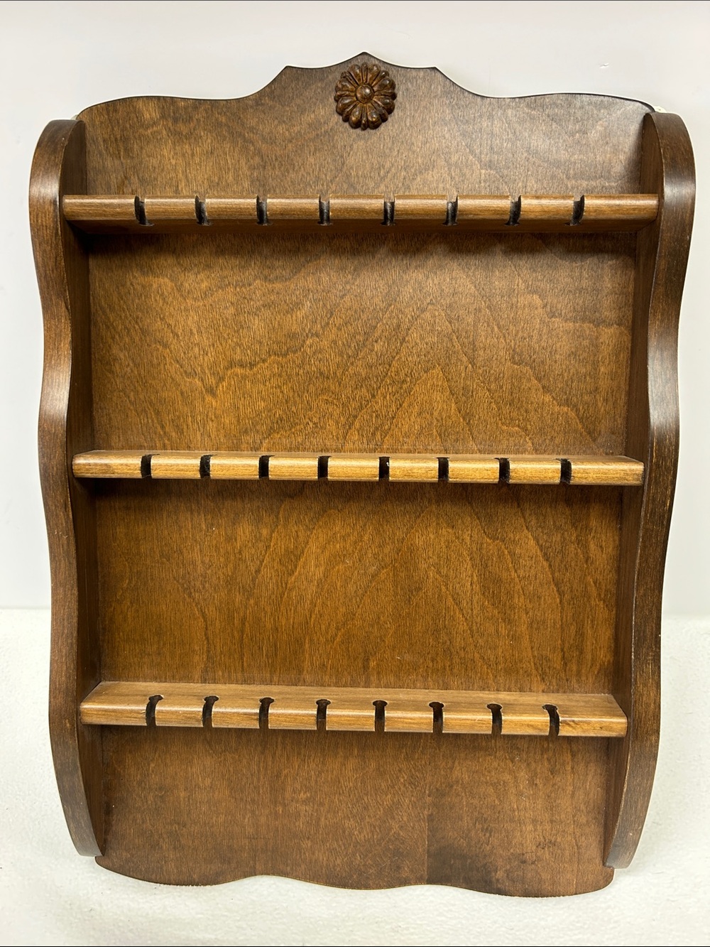 Vintage 12 x  17.5  Wood three tier 24 spot slotted spoon / jewelry display rack